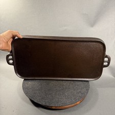Vtg Antique Lodge #9 Cast Iron Griddle 20 by 10 Inch Flat Cooking Surface. picture
