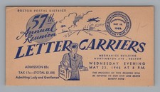1946 Boston Letter Carriers Mutual Benefit Assoc Reunion Ticket Mechanics Bldg picture
