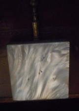 RARE VINTAGE FAUX PEARL BRASS POCKET PURSE PORTABLE ASHTRAY picture