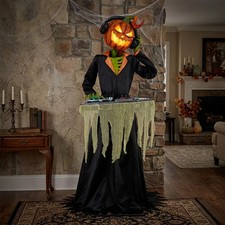 6 FT ANIMATED DJ JACK PUMPKIN SKELETON HALLOWEEN ANIMATRONIC PROP LED LIGHTS picture