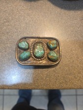 Antique Navajo Belt Buckle w Turquoise Handmade *RARE* picture