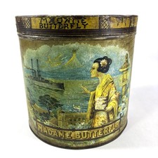 Antique 1920s Madame Butterfly Cigar 50 Blunts Lithograph Tin Humidor PA Rare picture