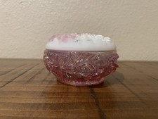 Vintage Hand Painted Fenton Pink Carnival Glass Powder Box *Signed, Sticker* picture