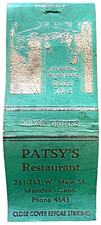1940s Patsy's Restaurant Vintage Matchbook Meriden Connecticut Fine Food picture