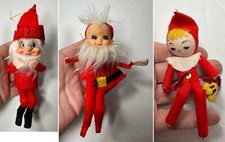 Lot 3 Vintage Large Santa Pixie Elf Elves Knee Hugger Christmas Ornament Japan picture