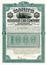 Mann's Boudoir (Railroad) Car Co $1,000 Uncanceled Gold Bond signed by William D picture