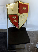 Decorative Medieval-Style Metal Shield Wall Mount Plaque Red & Gold picture
