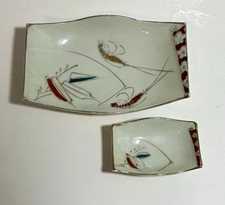 Vintage Japanese Arita-Yaki Porcelain Sashimi/Sushi Plate & Soy Sauce Dish Set picture