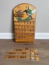 Vintage Wooden Wall Hanging Perpetual Calendar Tiles Hummingbird Flowers picture