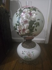 Antique Porcelain Metal Victorian Parlor Lamp Giant Electrified Banquet Floral picture