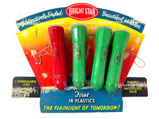 vtg 50s BRIGHT STAR Flashlight advertising Store Display Sign atomic age plastic picture