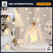 Lighted Christmas Nativity Scene Set - Ceramic Indoor Decor, Holiday Gift, Arch picture