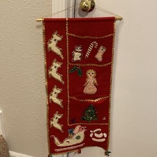 Vtg Christmas Wall Banner Felt & Sequins HM 12-27”Holiday Decor Grannycore picture