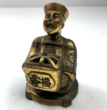 Vintage Solid Brass Asian Buddha Incense Holder/Burner w/ Lid 4.5