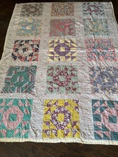 Vintage handmade colorful 15 patch cotton Quilt 66 X86 Very Good Condition picture