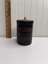 Vintage Turned Wood Canister Jar Faux Lacquer Burmese Style Carved Treen picture