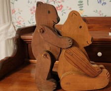 Vintage handmade jointed wooden bears, Mom or Dad and baby, poseable, unbranded picture