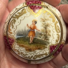 Antique Small Trinket Box HP Meissen ?Crossed Swords picture