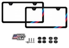 TWO-PACK M-Stripe Flag Black Slim Stainless Steel License Plate Frame for BMW picture