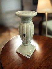 Vintage Look Green Ceramic Pillar Candle Holder Crackle Glass With Vintage Look picture