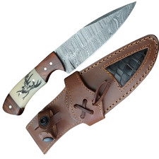 Handcrafted Damascus Steel Cowboy Hunting Knife Wood Bone Handle Leather Sheath picture
