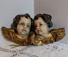 Antique Hand Carved Wood Painted Cherub Angels Gold Church Christian picture