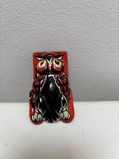 Vintage 1940s Kirchhof Printed Tin Black Owl 3” By 2” Halloween Clicker picture