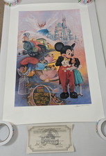 Vtg 1998 Tokyo Disneyland Mickey 2843/3300 Signed Lithograph 5th Happiness COA picture