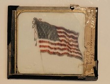 Antique Magic Lantern ☆ Colorized Glass Slide ☆ 46-Star United States Flag picture