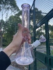 10inch Heavy Glass Bong Purple Water Pipe Smoking Beaker 14mm Bowl hookah picture