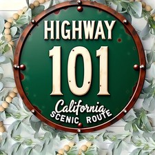 Round Aluminum Retro California 101 Tin Metal Signs Home Décor 8x8 picture