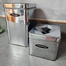Vintage 50s Masterware Chrome Canister Set with Lids Flour Coffee Set of Two picture