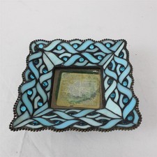 Party Lite Spring Water Blue Stained Glass Square Mosaic Pillar Candle Holder picture