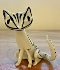RARE Vintage Hollohaza Porcelain MCM Minimal Black White Cat Hungary picture