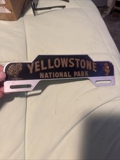 Vintage Metal Yellowstone National Park Bear License Plate Frame Topper RARE 50s picture
