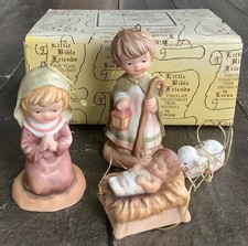 Vintage 1981 Enesco LITTLE BIBLE FRIENDS Ornaments—Hanging Nativity Set in Box picture