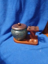 VTG 1970s Fairfax Tobacco Humidor Jar, Pipe Stand, Avacado Glass, Pipe Smoker picture