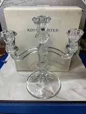 Vintage Royal Limited 24% Lead Crystal 3-light Candelabra w/box Czech Republic picture