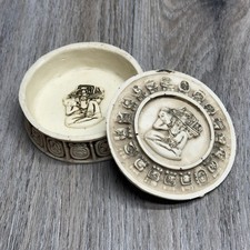VTG Mayan Aztec Calendar Trinket Box Stoneware Ceramic Mexican Folk Art Pottery picture