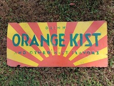 Vintage 1950s Orange Kist Soda Pop Cooler Steel Tin Sign 29x13 - Rougher TLC picture