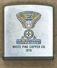 1976 white pine copper co. michigan zippo tape measure safety award yooper picture