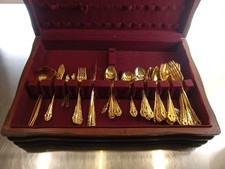 40+ pc National Golden Dynasty II Pierced Stainless Steel Flatware Set w Box picture