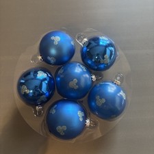 Vintage Disney Parks Blue Ball Silver Glitter Mickey Ears Christmas Ornaments picture