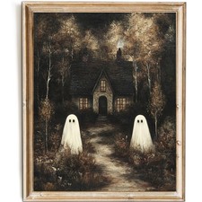SWZHHYL Vintage Haunted Cottage Halloween Wall Art, Gothic Ghosts in Dark Forest picture