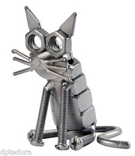 Cat Hand Crafted Recycled Metal Art Sculpture Figurine picture