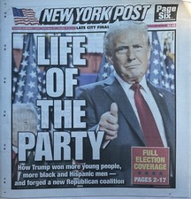 DONALD TRUMP Life Of The Party New York Post Election Newspaper - 11/7/2024 NEW picture