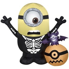 Gemmy 3.5' Airblown Inflatable Minion Stuart Skeleton w/Pumpkin Scene Universal picture
