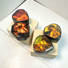 Beautiful lot of 4 Vintage Classical Cherub Angel Lacquered Trinket Boxes picture