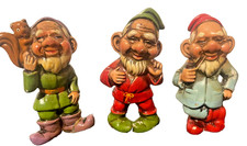 Vintage 1960s set 3 Gnome Elves Dwarves figurines Christmas Japan Paper Mache picture