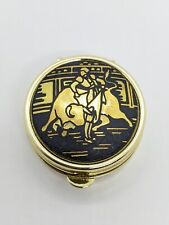 Vintage Damascene Spanish pill box from Spain 24K Gold & Steel Bullfighter/ Bull picture